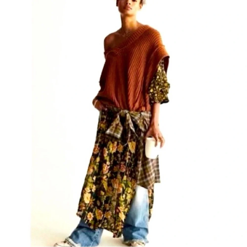 Free People Rust Clyde Oversized Sleeveless Sweater